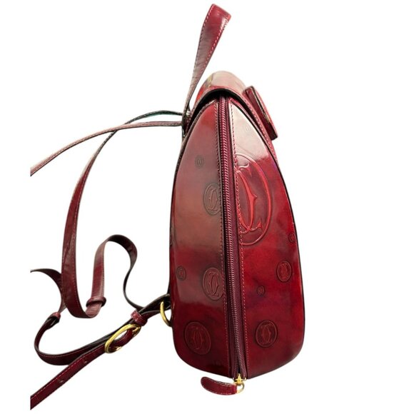 CARTIER: Burgundy, Patent Leather "Double C" Logo Backpack #1391 - Picture 2 of 6